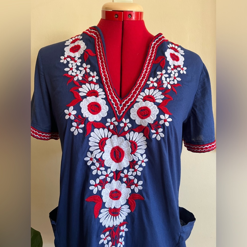 Designer shirt tunic dress with embroidered detail